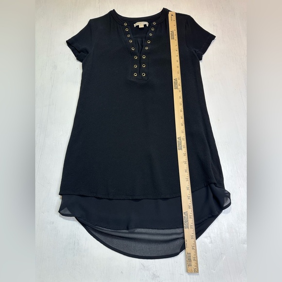 Michael Kors Black Grommet V Neck Dress Small High Low Chiffon Hem - Picture 5 of 9